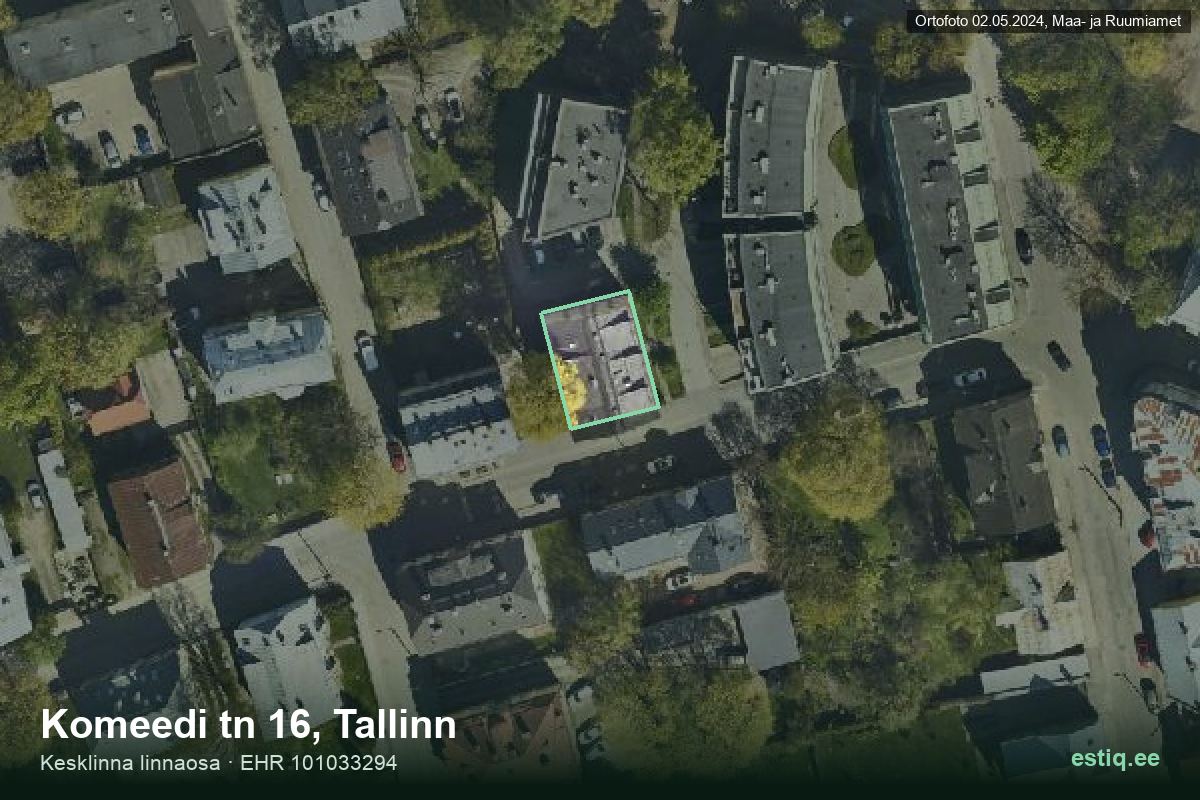 Komeedi tänav 16, Tallinn – hoone aerofoto, kontuur ehitisregistri (EHR) andmetest