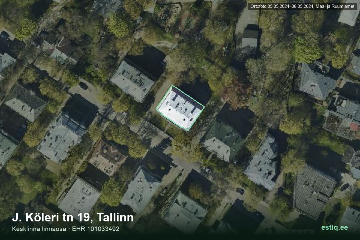 J. Köleri tänav 19, Tallinn – аэрофото дома, контур по данным регистра строений (EHR)