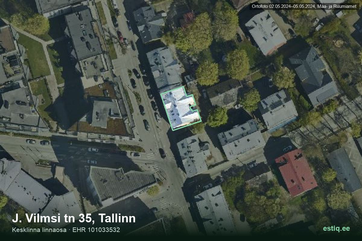 J. Vilmsi tänav 35, Tallinn – hoone aerofoto, kontuur ehitisregistri (EHR) andmetest