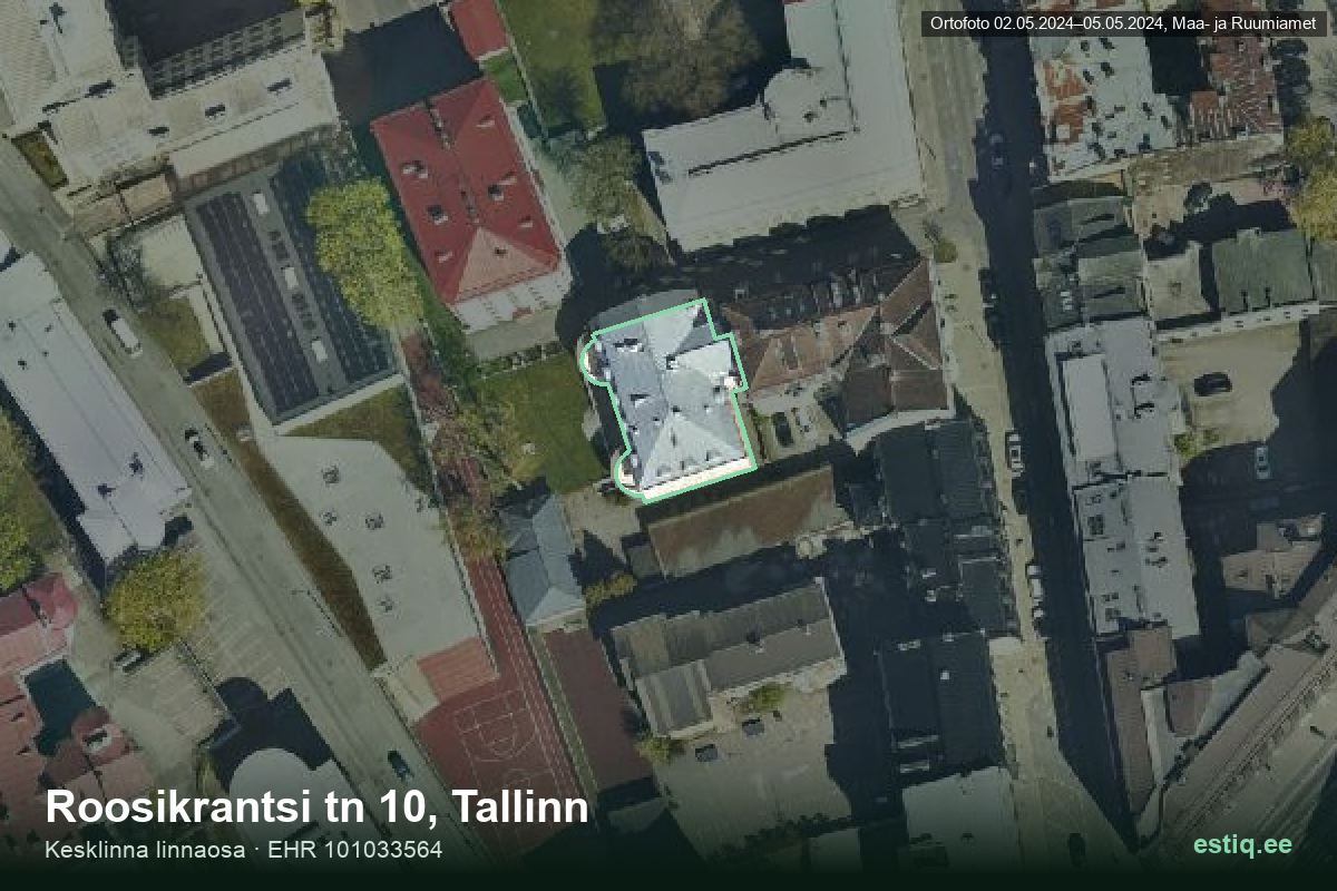Roosikrantsi tänav 10, Tallinn – hoone aerofoto, kontuur ehitisregistri (EHR) andmetest