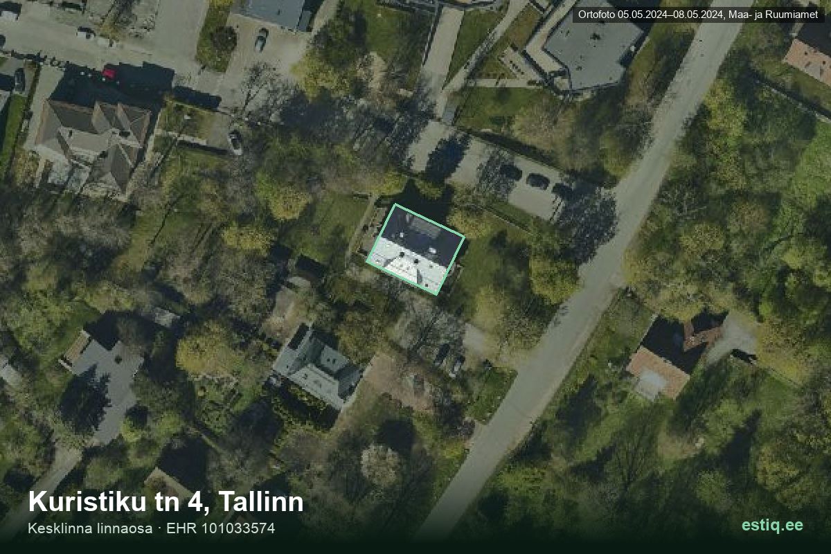 Kuristiku tänav 4, Tallinn – аэрофото дома, контур по данным регистра строений (EHR)