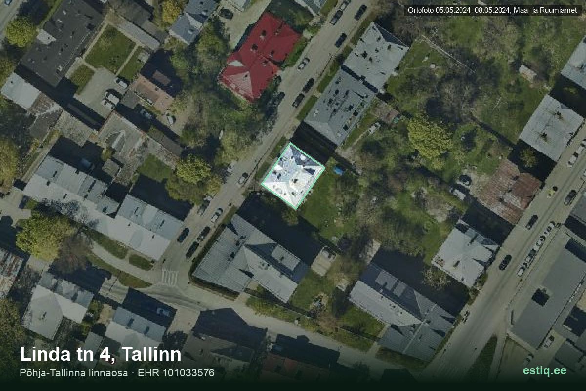 Linda tänav 4, Tallinn – аэрофото дома, контур по данным регистра строений (EHR)