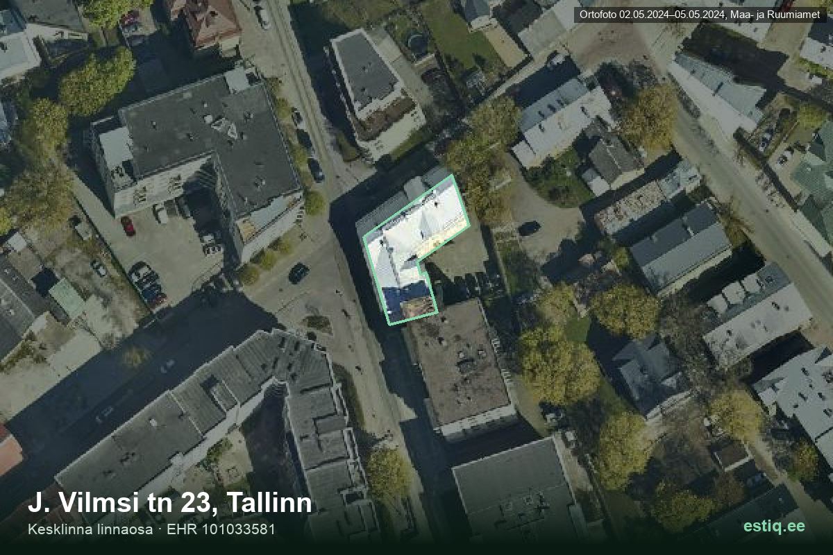 J. Vilmsi tänav 23, Tallinn – hoone aerofoto, kontuur ehitisregistri (EHR) andmetest