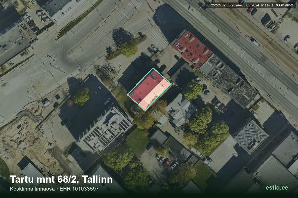 Tartu mnt 68/2, Tallinn – aerial photo of the building, outline from the Building Register (EHR)