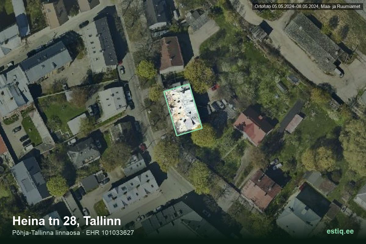 Heina tänav 28, Tallinn – hoone aerofoto, kontuur ehitisregistri (EHR) andmetest
