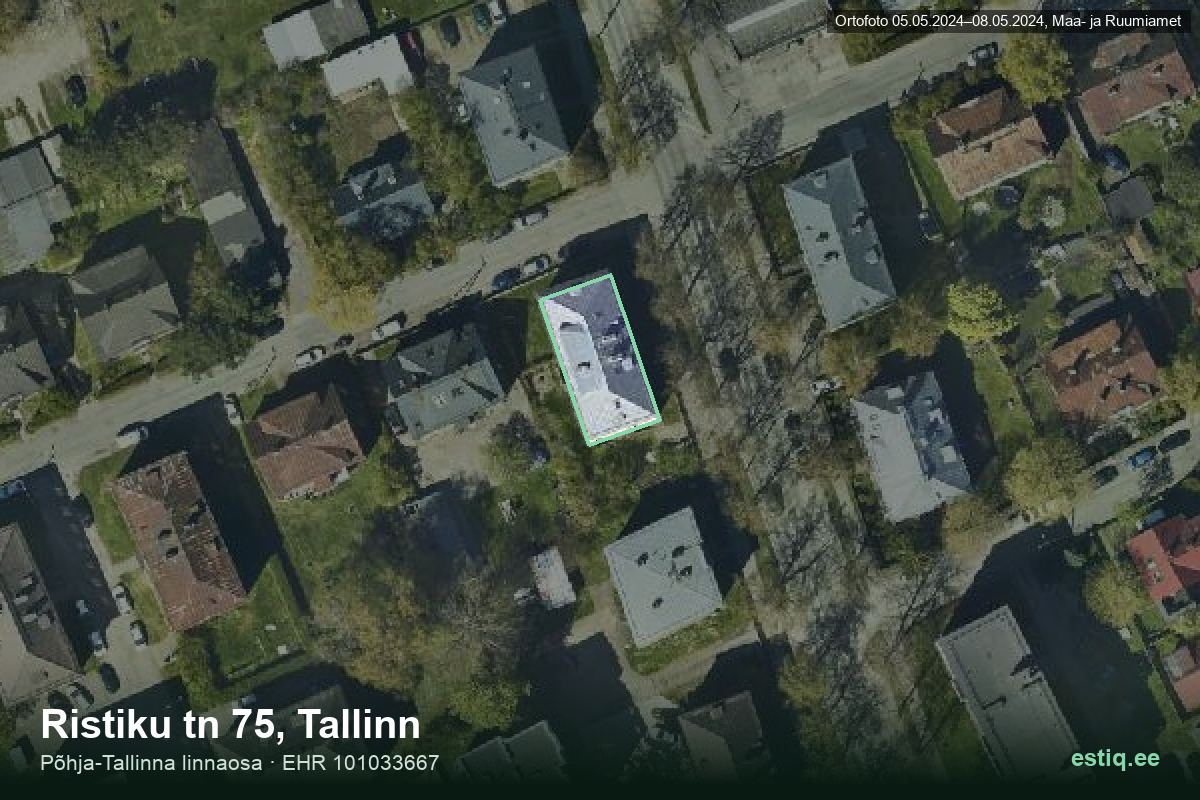 Ristiku tänav 75, Tallinn – аэрофото дома, контур по данным регистра строений (EHR)