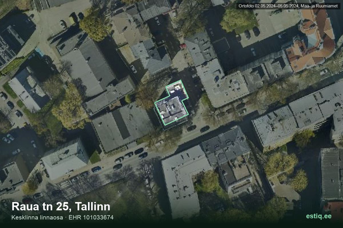 Raua tänav 25, Tallinn – hoone aerofoto, kontuur ehitisregistri (EHR) andmetest