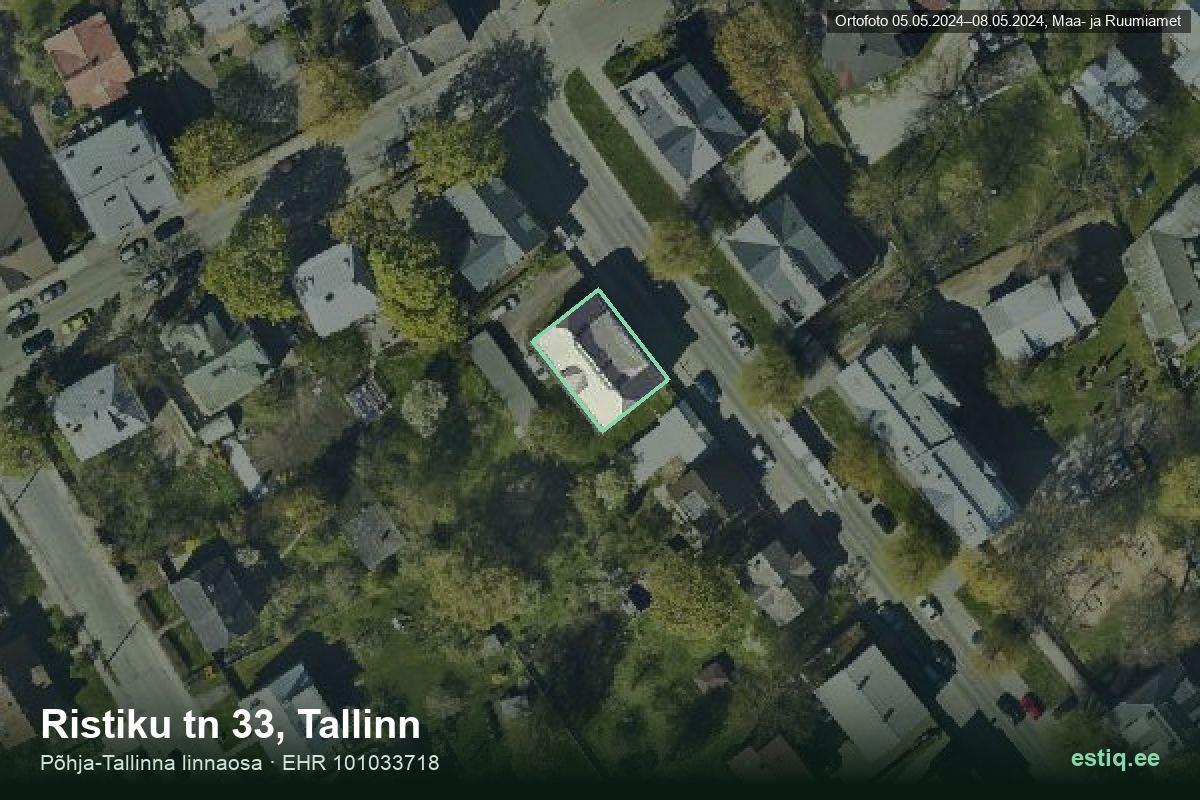 Ristiku tänav 33, Tallinn – аэрофото дома, контур по данным регистра строений (EHR)