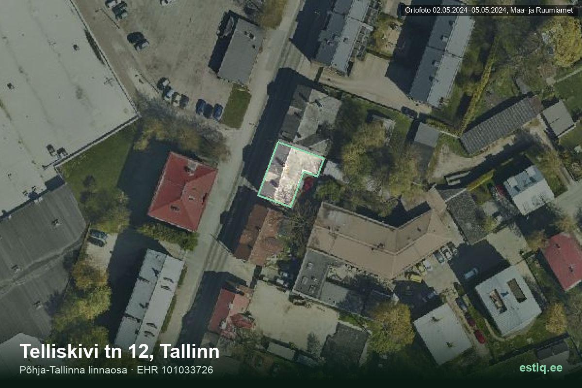 Telliskivi tänav 12, Tallinn – hoone aerofoto, kontuur ehitisregistri (EHR) andmetest