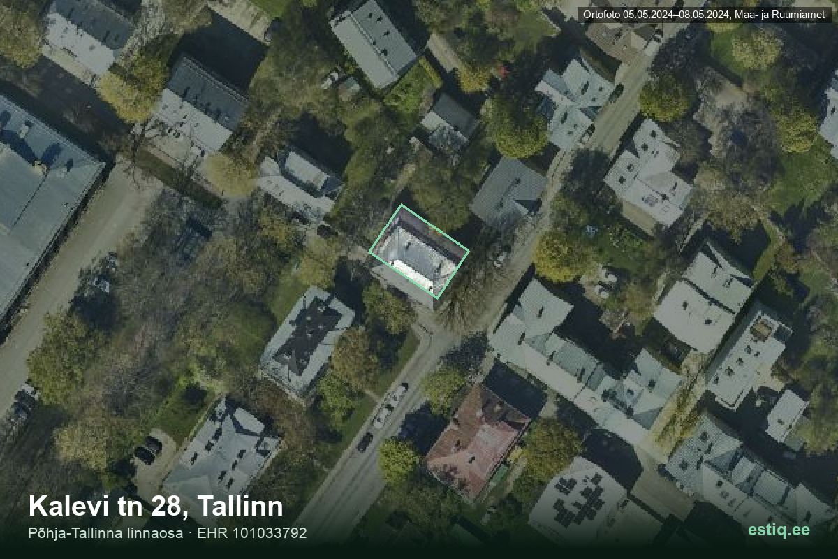 Kalevi tänav 28, Tallinn – hoone aerofoto, kontuur ehitisregistri (EHR) andmetest