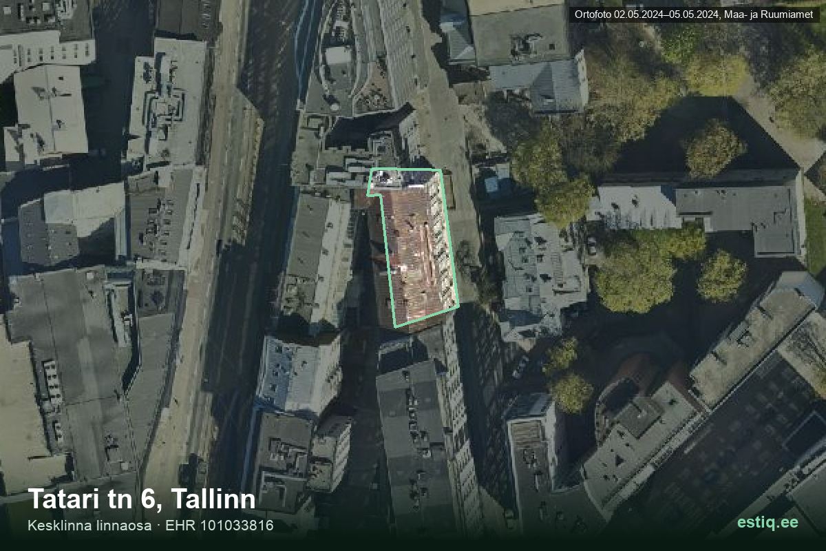 Tatari tänav 6, Tallinn – ilmakuva rakennuksesta, ääriviiva rakennusrekisteristä (EHR)