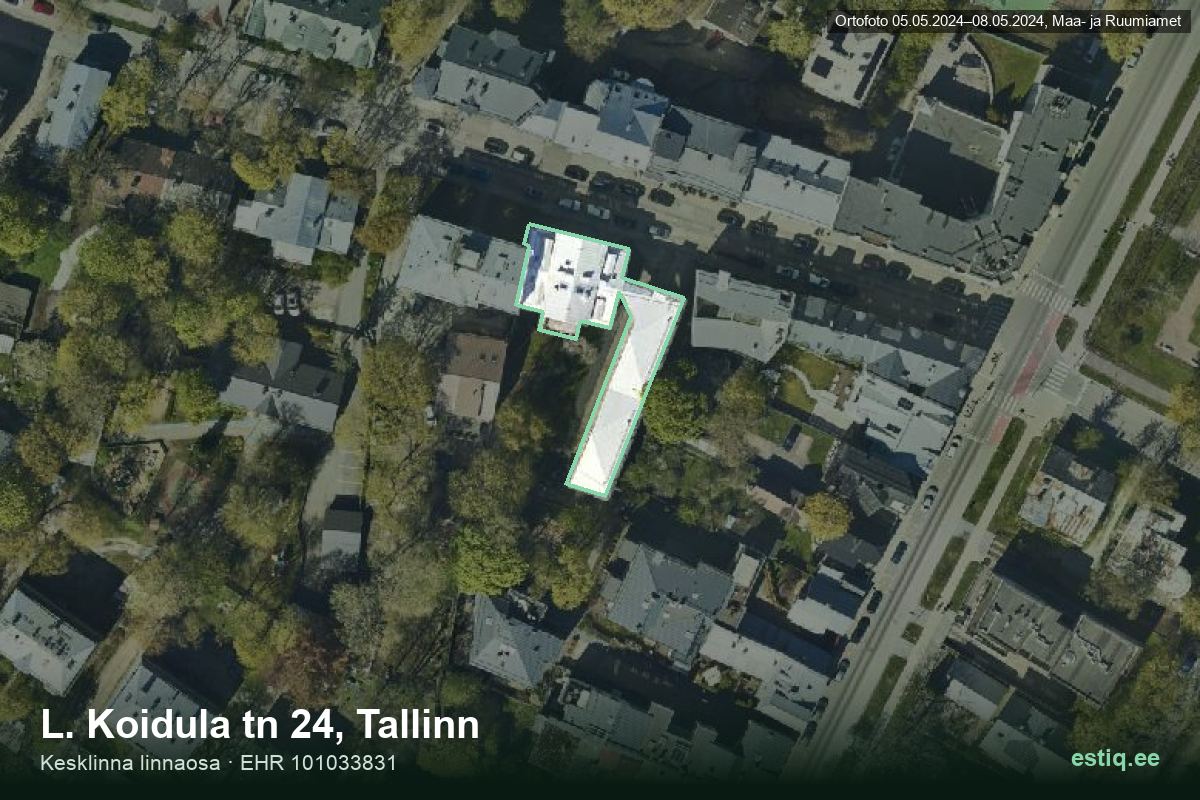 L. Koidula tänav 24, Tallinn – hoone aerofoto, kontuur ehitisregistri (EHR) andmetest