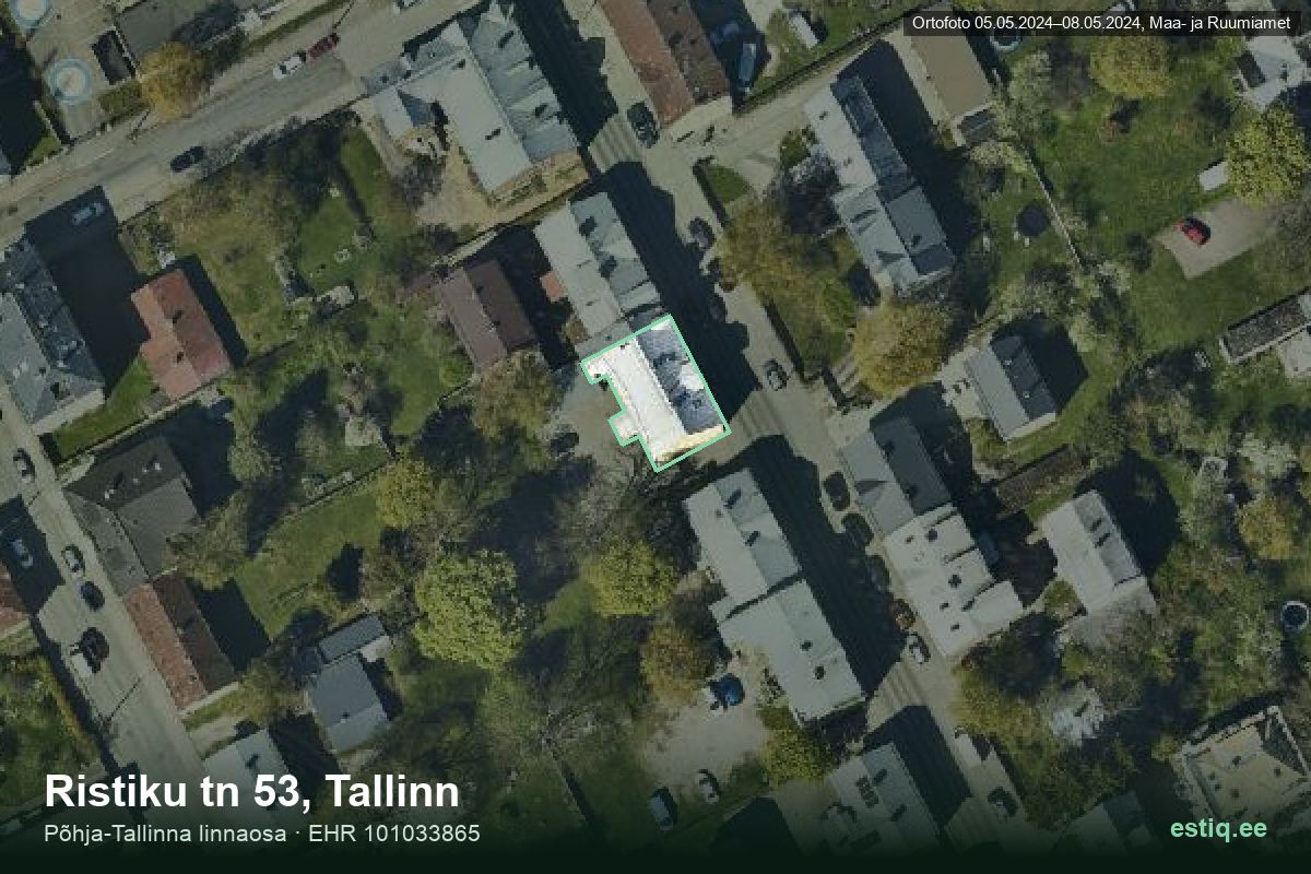 Ristiku tänav 53, Tallinn – аэрофото дома, контур по данным регистра строений (EHR)