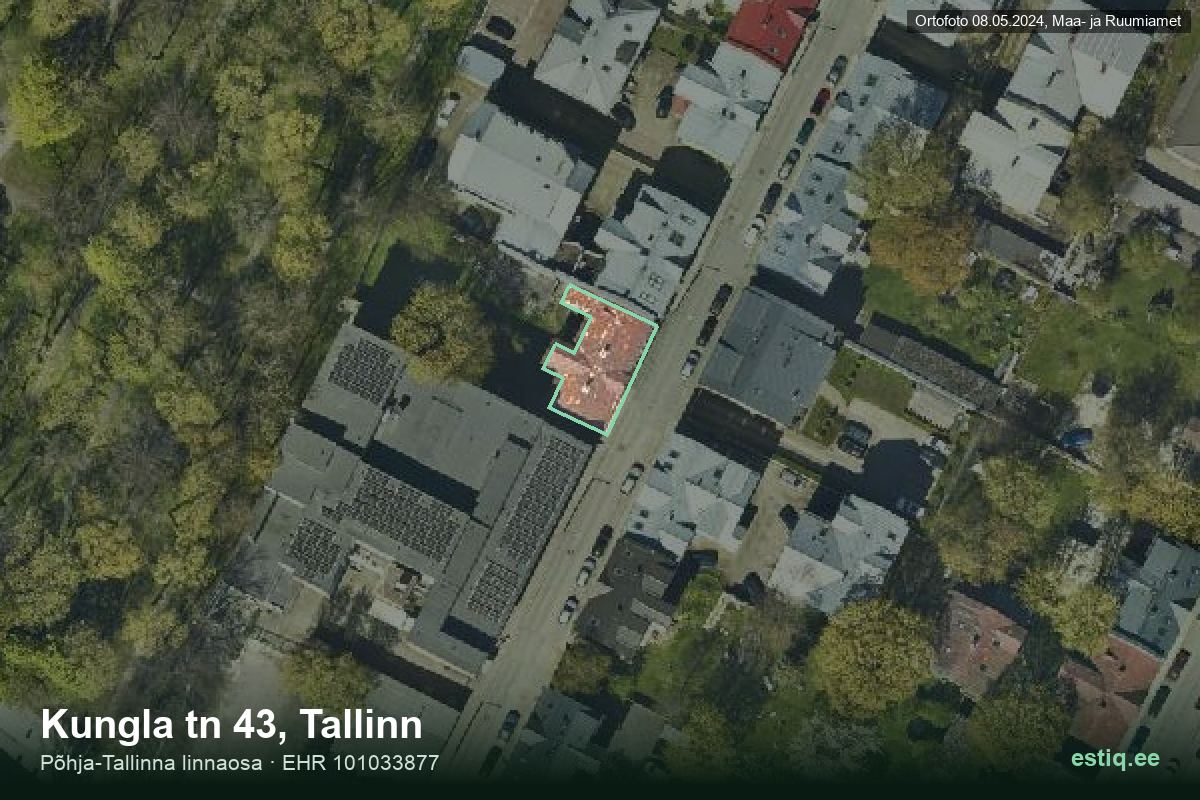 Kungla tänav 43, Tallinn – hoone aerofoto, kontuur ehitisregistri (EHR) andmetest