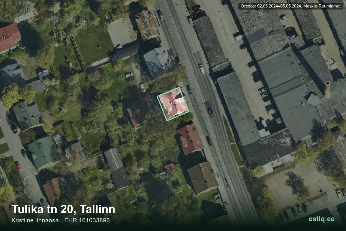 Tulika tänav 20, Tallinn – hoone aerofoto, kontuur ehitisregistri (EHR) andmetest