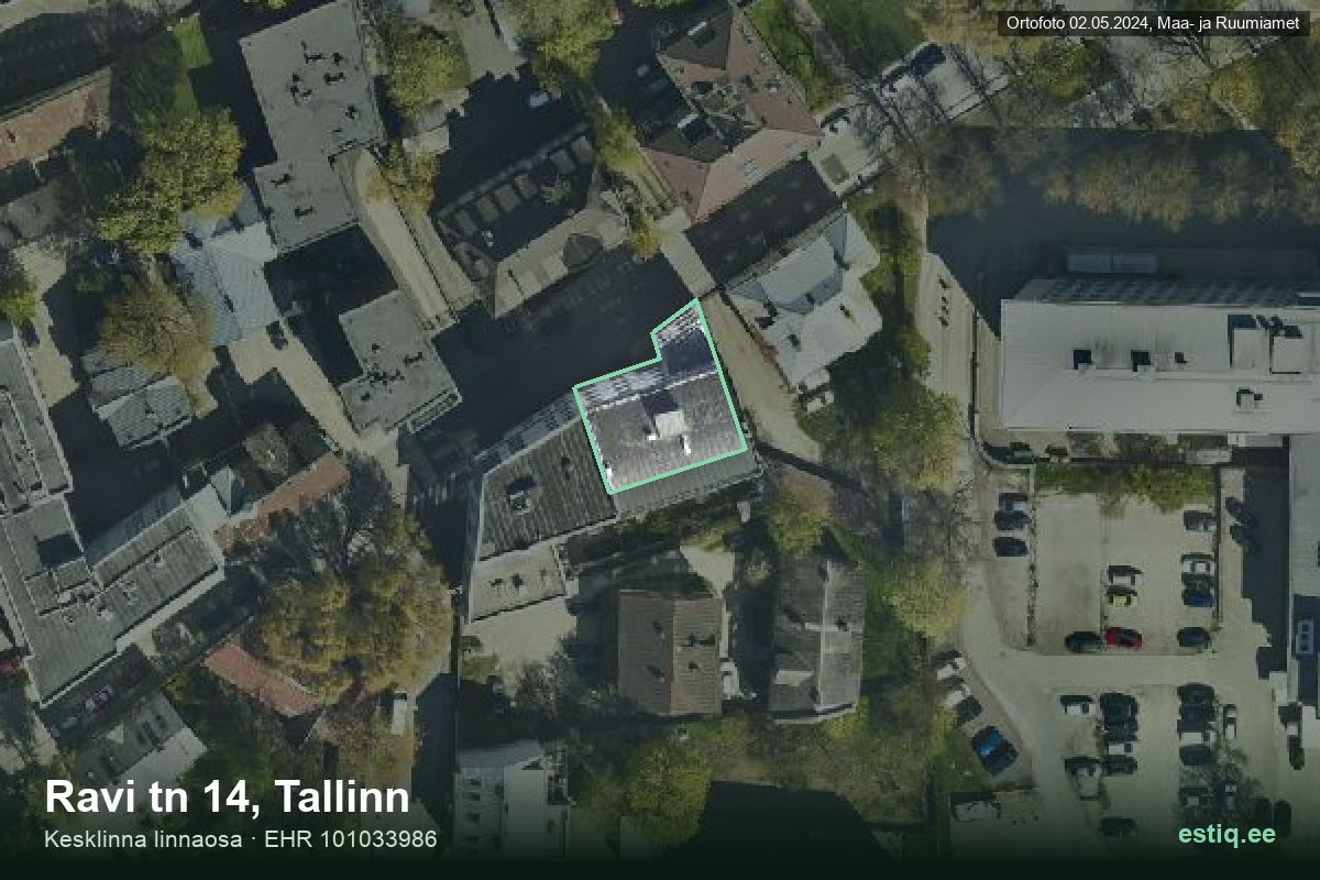 Ravi tänav 14, Tallinn – ilmakuva rakennuksesta, ääriviiva rakennusrekisteristä (EHR)