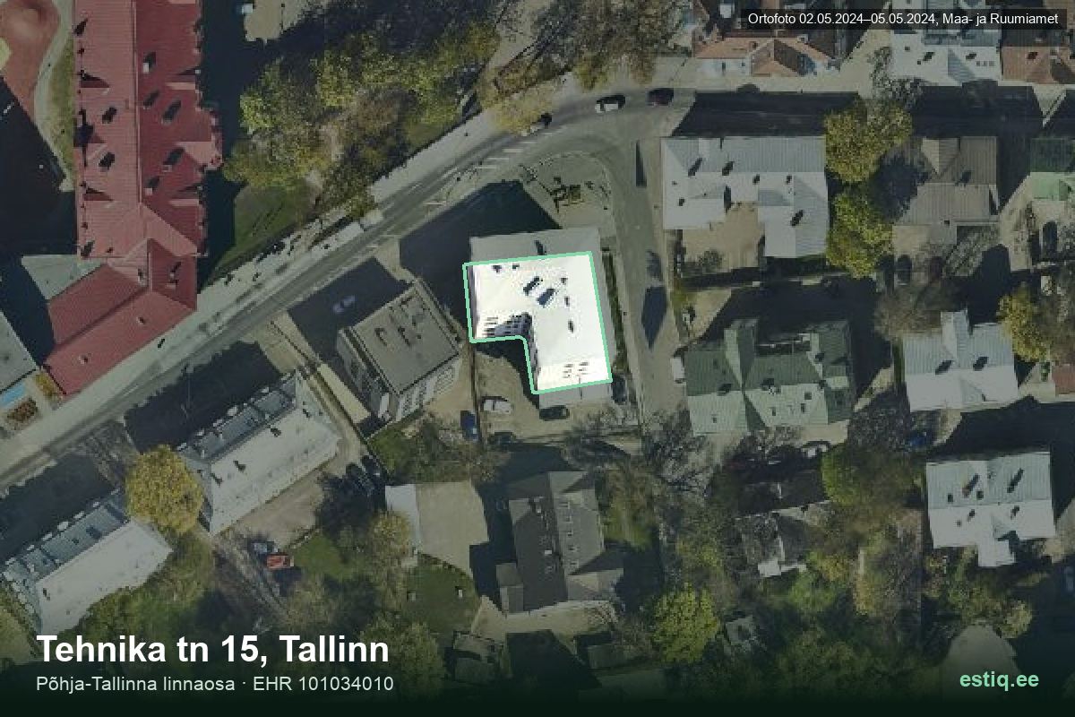 Tehnika tänav 15, Tallinn – аэрофото дома, контур по данным регистра строений (EHR)