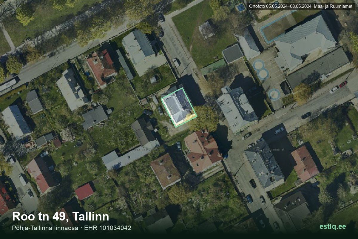 Roo tänav 49, Tallinn – ilmakuva rakennuksesta, ääriviiva rakennusrekisteristä (EHR)