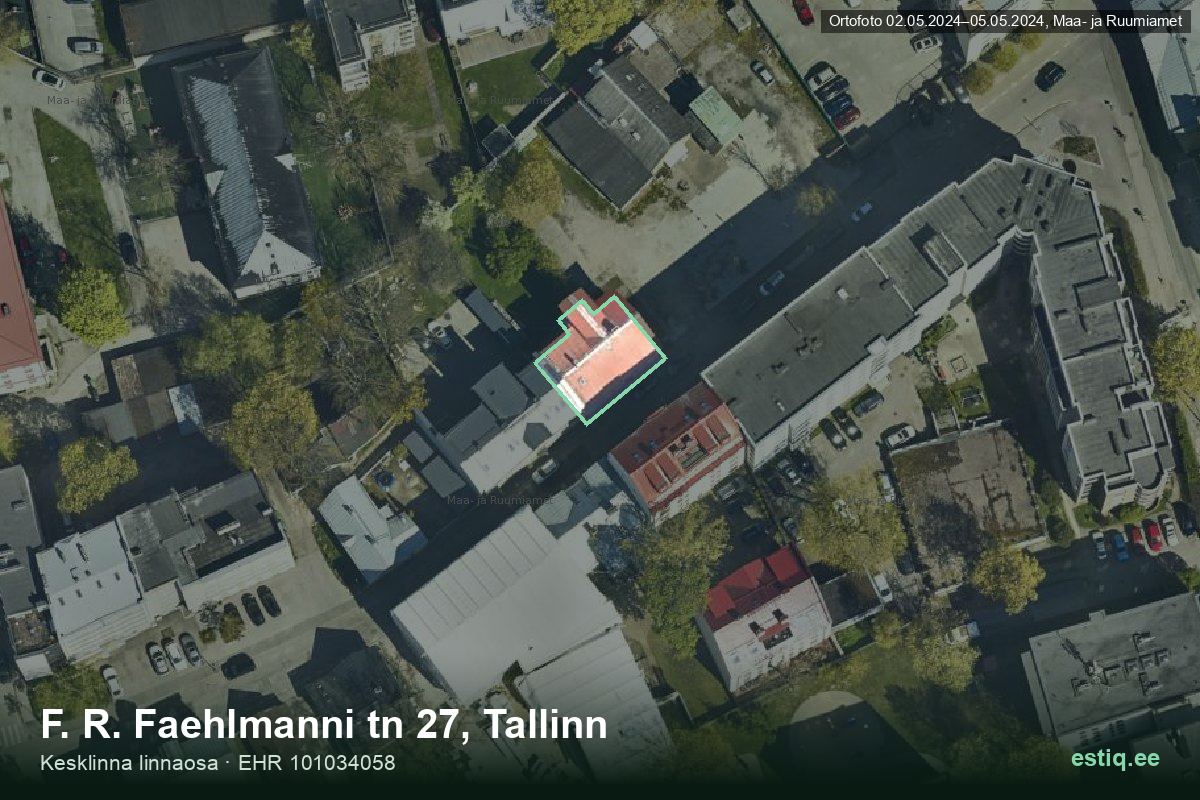F. R. Faehlmanni tänav 27, Tallinn – aerial photo of the building, outline from the Building Register (EHR)