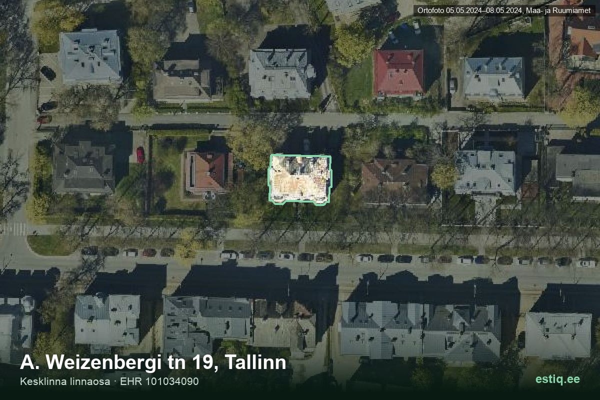 A. Weizenbergi tänav 19, Tallinn – hoone aerofoto, kontuur ehitisregistri (EHR) andmetest