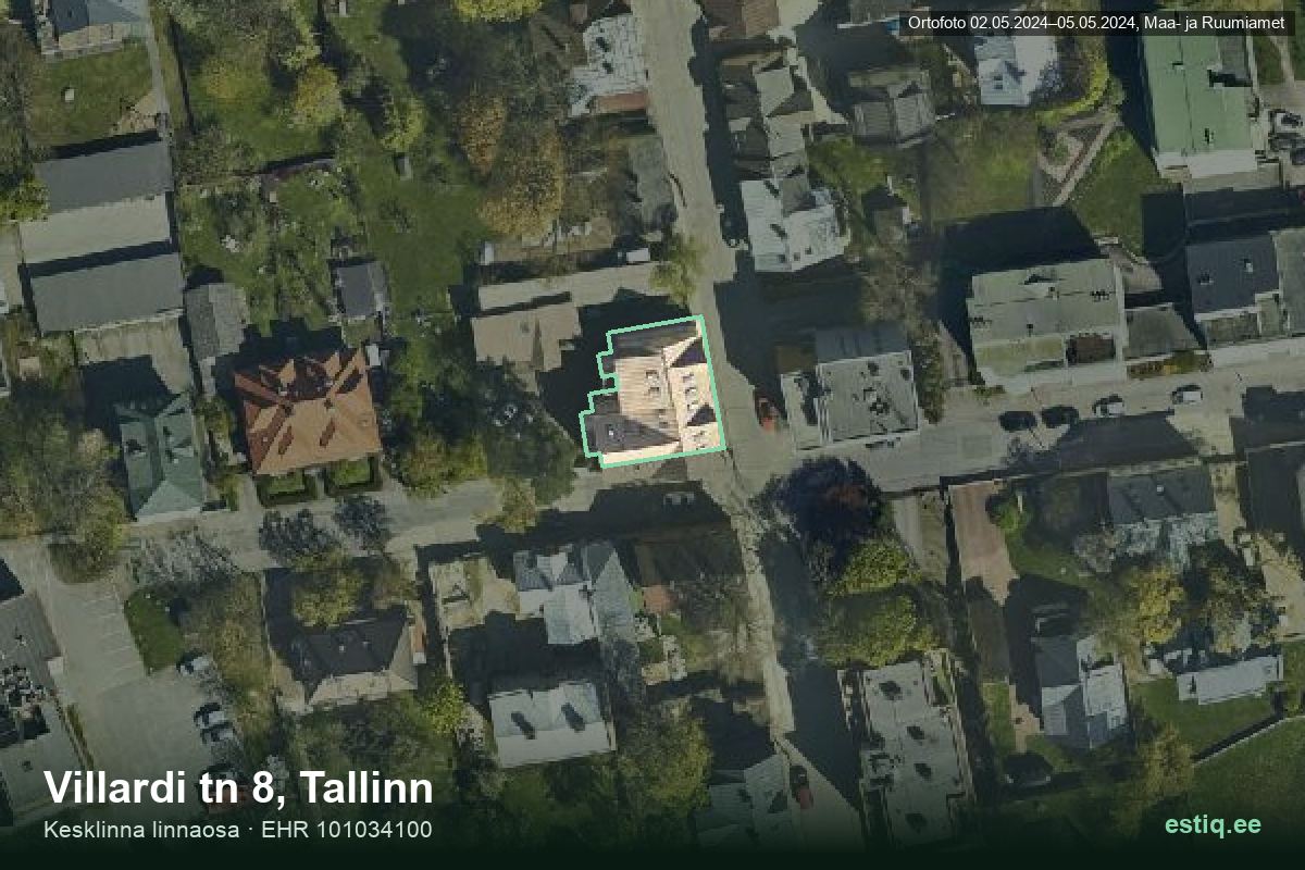 Villardi tänav 8, Tallinn – ilmakuva rakennuksesta, ääriviiva rakennusrekisteristä (EHR)