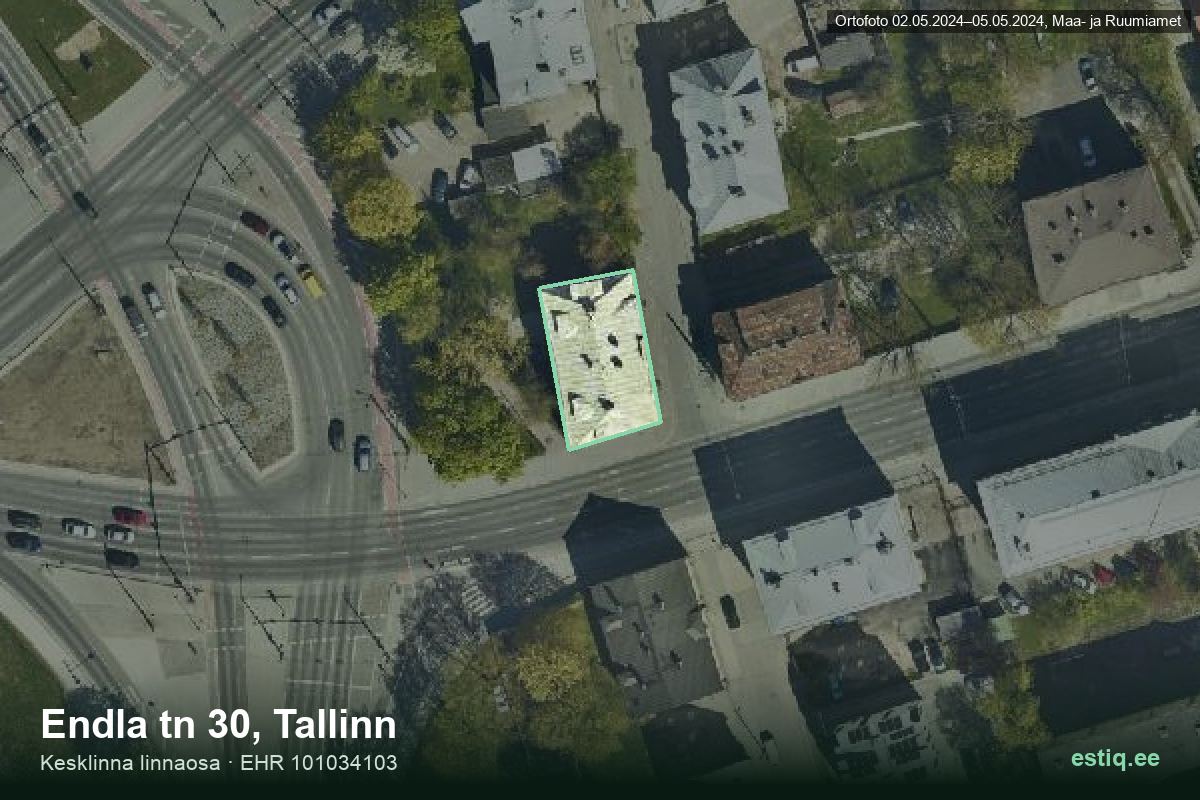 Endla tänav 30, Tallinn – hoone aerofoto, kontuur ehitisregistri (EHR) andmetest
