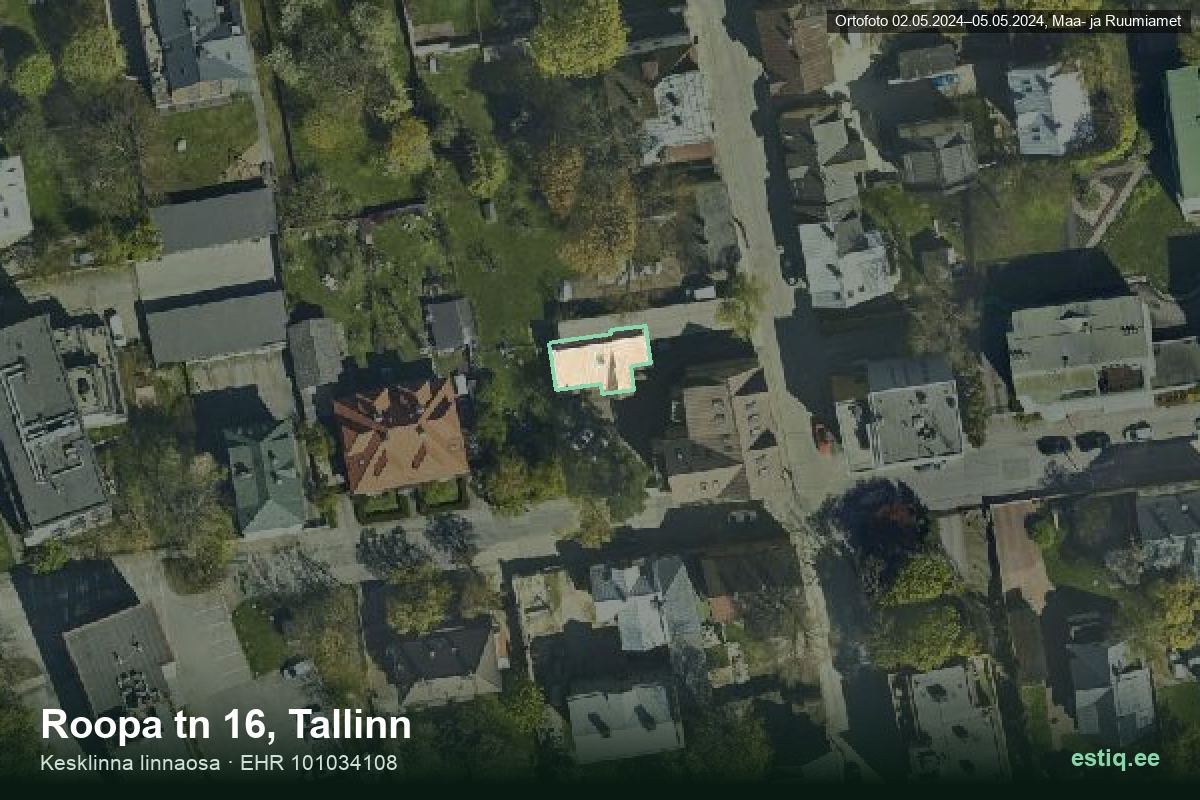 Roopa tänav 16, Tallinn – аэрофото дома, контур по данным регистра строений (EHR)