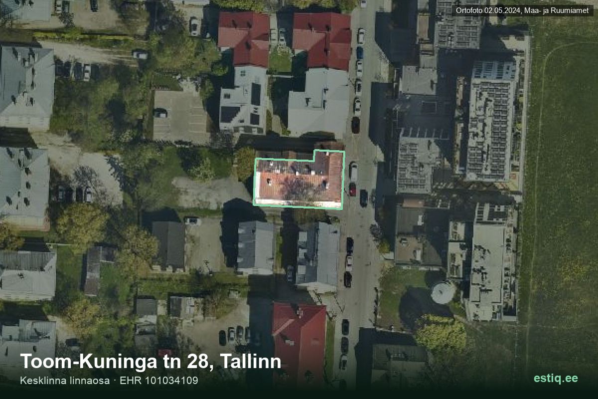 Toom-Kuninga tänav 28, Tallinn – аэрофото дома, контур по данным регистра строений (EHR)