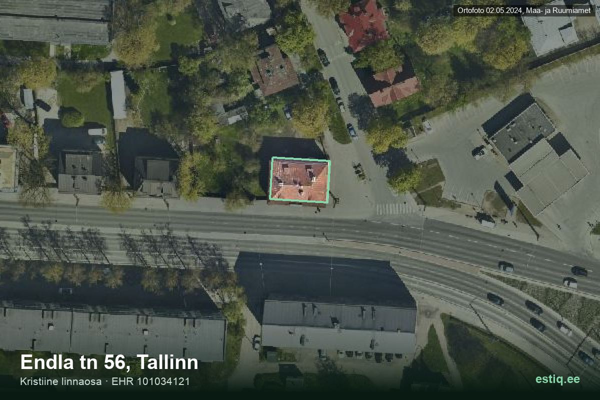 Endla tänav 56, Tallinn – hoone aerofoto, kontuur ehitisregistri (EHR) andmetest