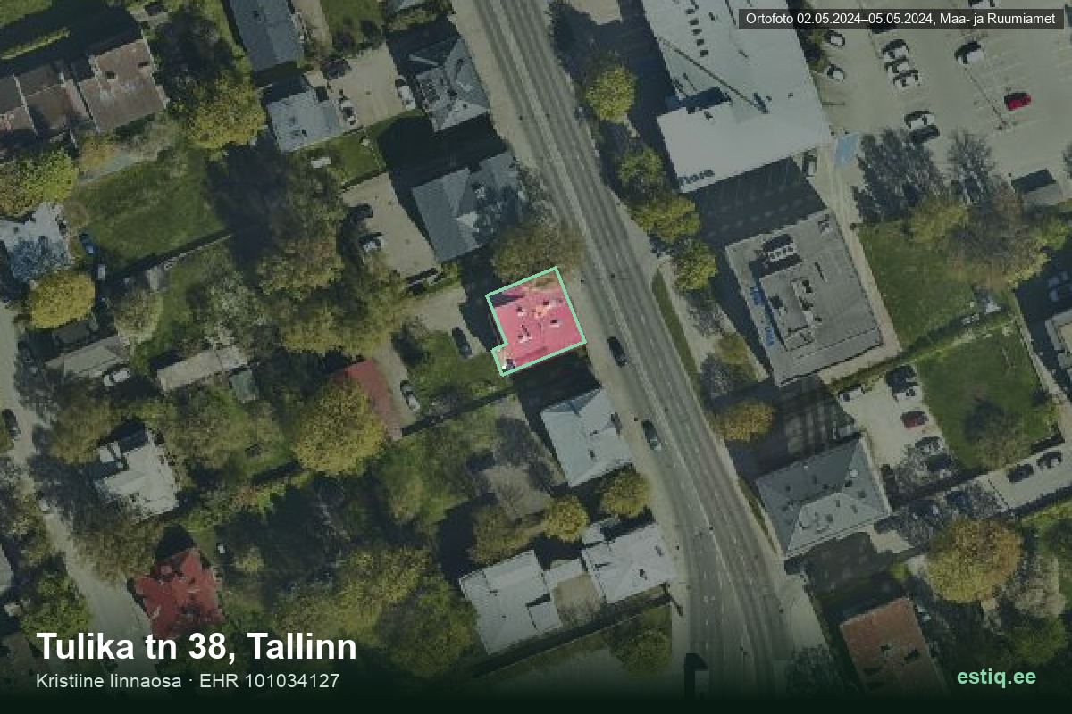 Tulika tänav 38, Tallinn – hoone aerofoto, kontuur ehitisregistri (EHR) andmetest