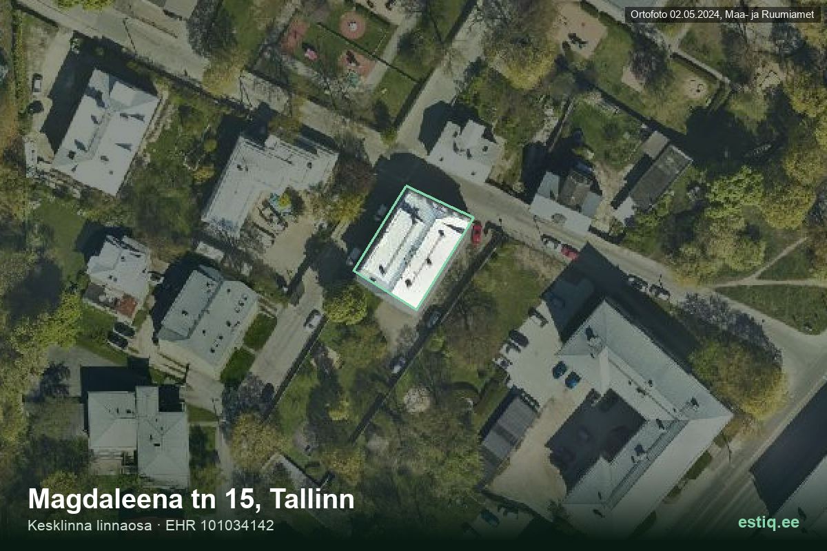 Magdaleena tänav 15, Tallinn – aerial photo of the building, outline from the Building Register (EHR)
