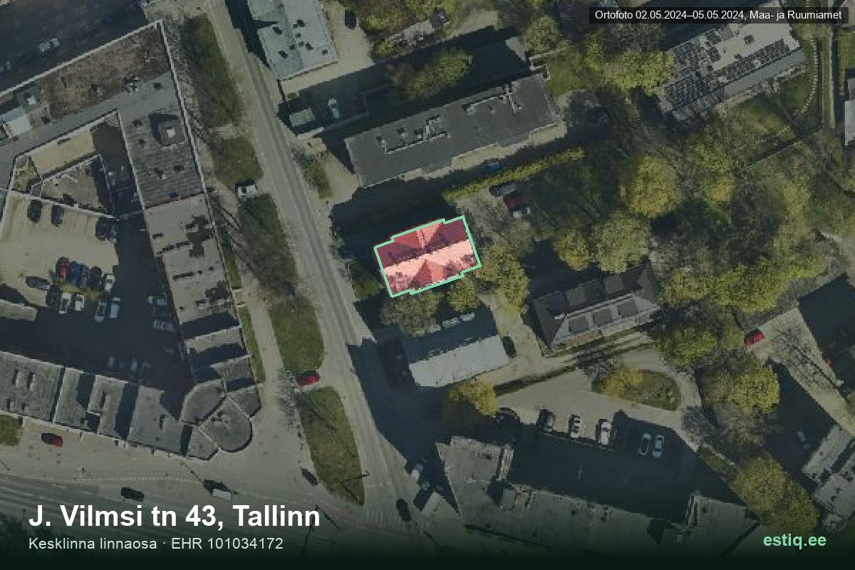 J. Vilmsi tänav 43, Tallinn – ilmakuva rakennuksesta, ääriviiva rakennusrekisteristä (EHR)
