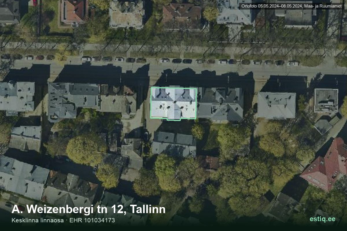 A. Weizenbergi tänav 12, Tallinn – hoone aerofoto, kontuur ehitisregistri (EHR) andmetest