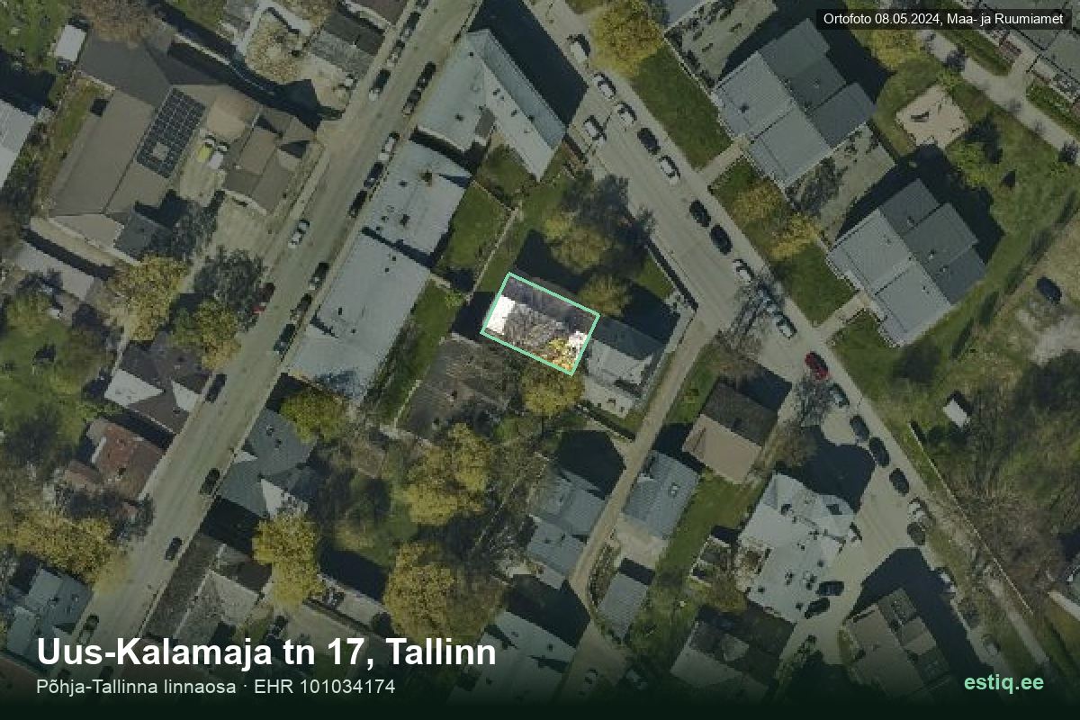 Uus-Kalamaja tänav 17, Tallinn – hoone aerofoto, kontuur ehitisregistri (EHR) andmetest