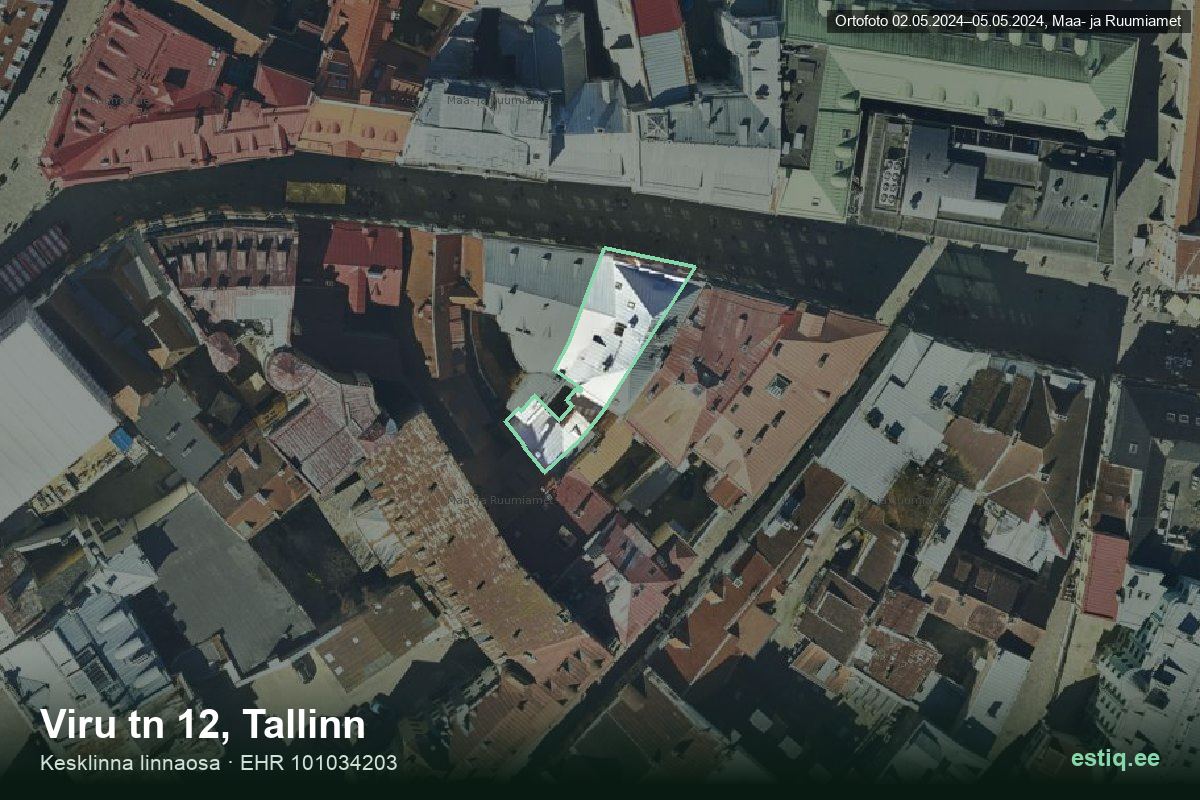 Viru tänav 12, Tallinn – aerial photo of the building, outline from the Building Register (EHR)
