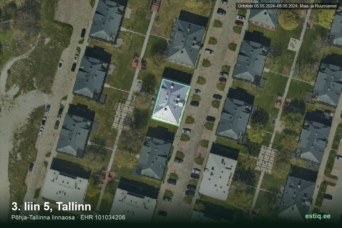 3. liin 5, Tallinn – hoone aerofoto, kontuur ehitisregistri (EHR) andmetest