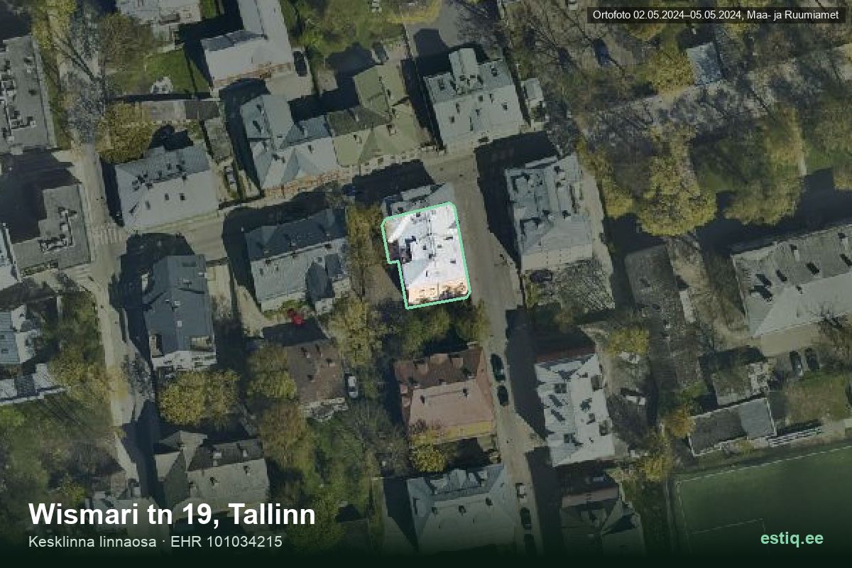Wismari tänav 19, Tallinn – ilmakuva rakennuksesta, ääriviiva rakennusrekisteristä (EHR)
