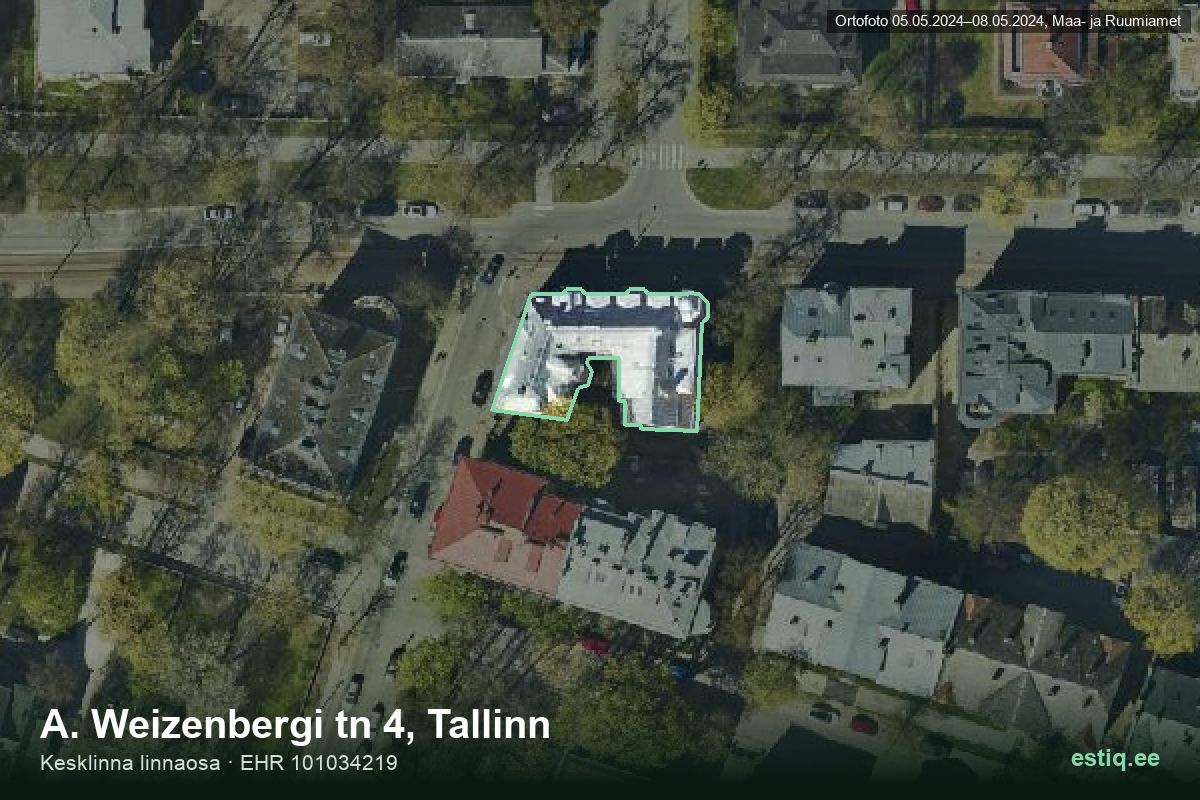 A. Weizenbergi tänav 4, Tallinn – hoone aerofoto, kontuur ehitisregistri (EHR) andmetest