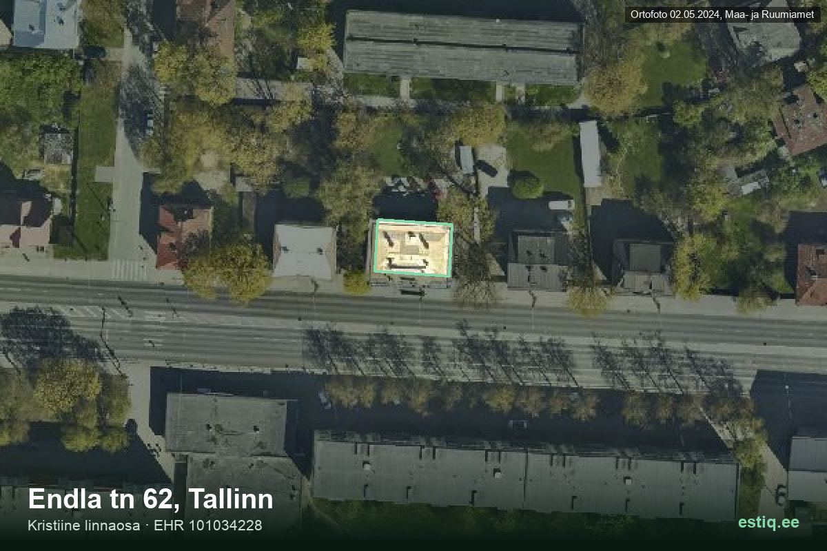 Endla tänav 62, Tallinn – hoone aerofoto, kontuur ehitisregistri (EHR) andmetest