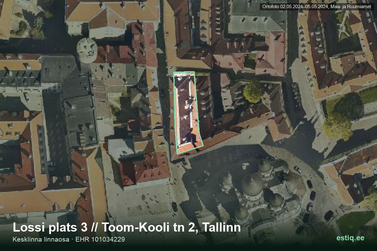 Lossi plats 3, Tallinn – ilmakuva rakennuksesta, ääriviiva rakennusrekisteristä (EHR)