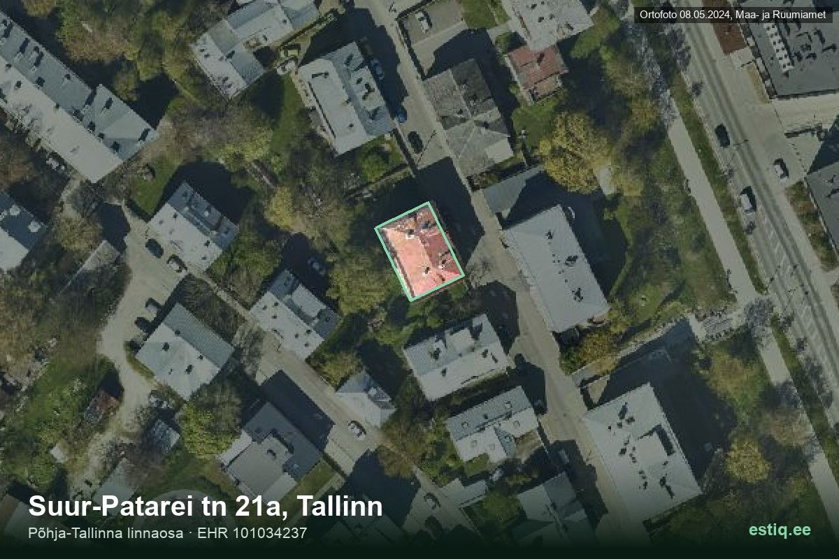 Suur-Patarei tänav 21a, Tallinn – аэрофото дома, контур по данным регистра строений (EHR)