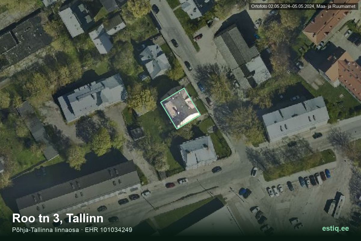 Roo tänav 3, Tallinn – ilmakuva rakennuksesta, ääriviiva rakennusrekisteristä (EHR)