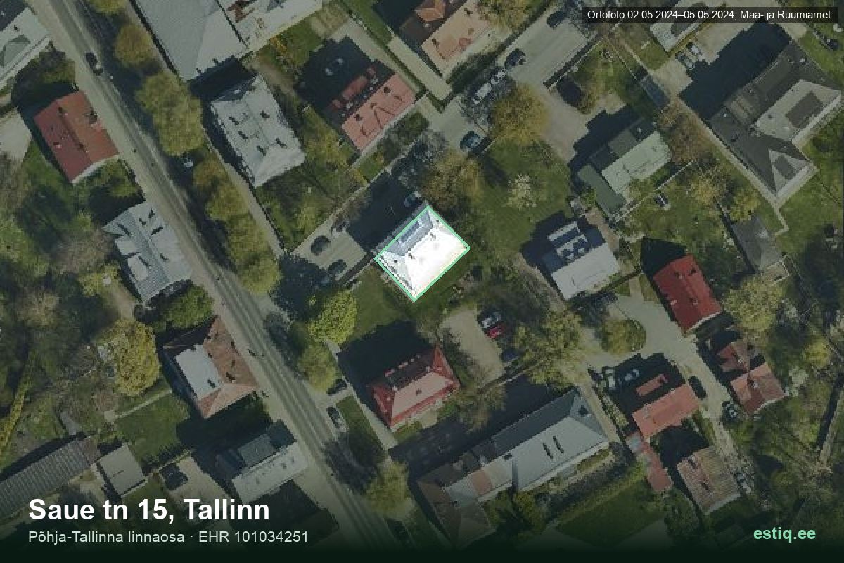 Saue tänav 15, Tallinn – hoone aerofoto, kontuur ehitisregistri (EHR) andmetest