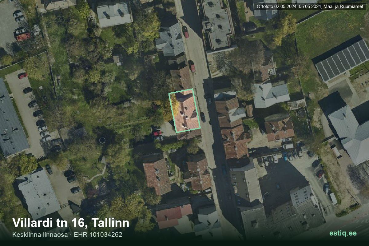 Villardi tänav 16, Tallinn – ilmakuva rakennuksesta, ääriviiva rakennusrekisteristä (EHR)
