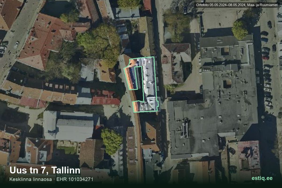 Uus tänav 7, Tallinn – ilmakuva rakennuksesta, ääriviiva rakennusrekisteristä (EHR)