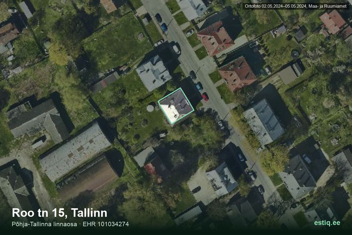 Roo tänav 15, Tallinn – hoone aerofoto, kontuur ehitisregistri (EHR) andmetest