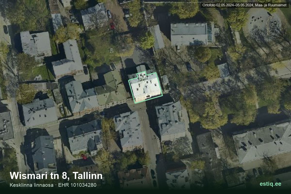 Wismari tänav 8, Tallinn – аэрофото дома, контур по данным регистра строений (EHR)