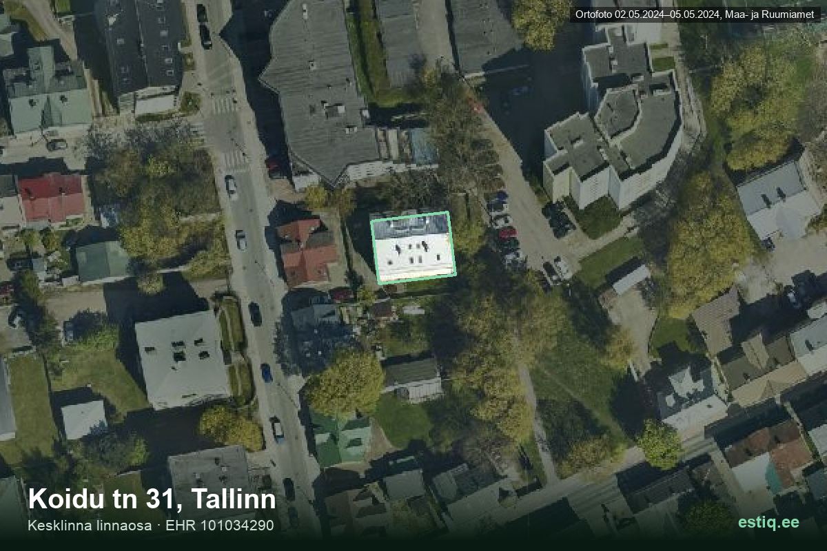 Koidu tänav 31, Tallinn – hoone aerofoto, kontuur ehitisregistri (EHR) andmetest