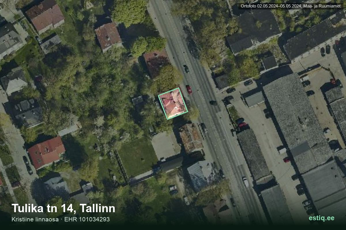 Tulika tänav 14, Tallinn – hoone aerofoto, kontuur ehitisregistri (EHR) andmetest