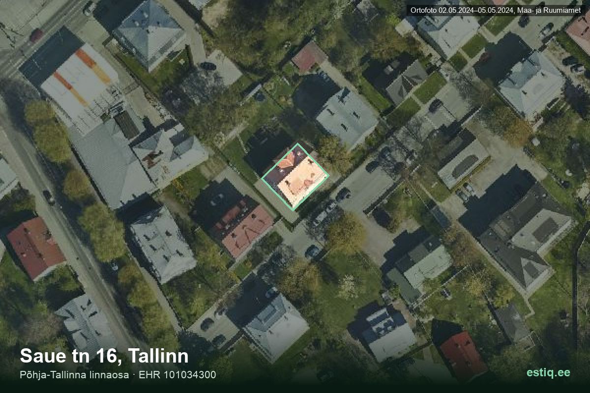 Saue tänav 16, Tallinn – hoone aerofoto, kontuur ehitisregistri (EHR) andmetest